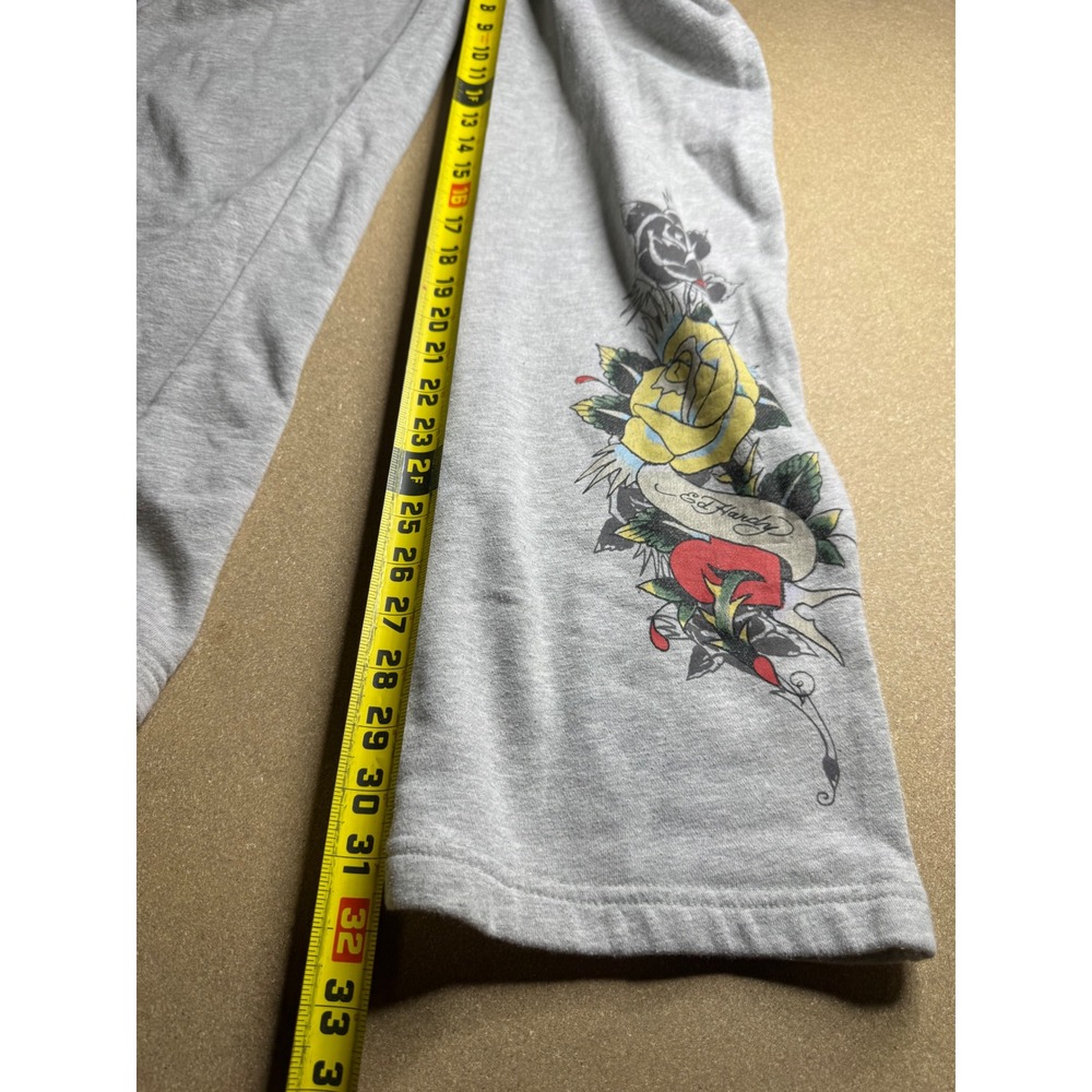 Ed Hardy Womens Gray Tattoo Rose Graphic Sweatpants Y2K Joggers Size M - Picture 3 of 7